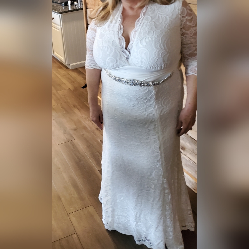 Kiyonna Womens Dress Wedding Gown Size 2X Amour Lace Formal 18/20 White Bridal